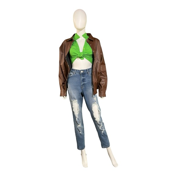 Wildfox Chocolate Fondant Oversize Faux Leather Shirt Jacket, Medium - Picture 3 of 11